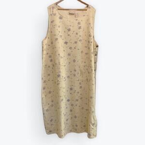 Vintage Butter Yellow Linen Dress Womens Size XXL Maxi Shift Floral Cottagecore